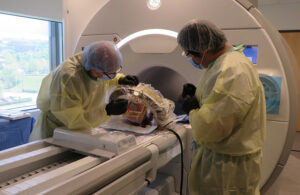 a cadaver is placed into an MRI machine.