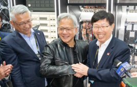 (From left to right) NVIDIA president and CEO Jensen Huang, and Foxconn chairman and CEO Young Liu shaking hands. | Source: Foxconn.