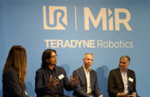 Left to right: Fleur Nielsen, head of communications at Universal Robots; Deepu Talla, head of robotics at NVIDIA; Rainer Brehm, CEO of Siemens FactoryAutomation; and Ujjwal Kumar, president of Teradyne Robotics.