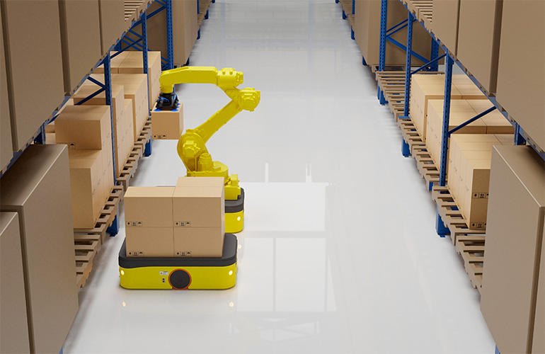 mobile manipulator in a warehouse.